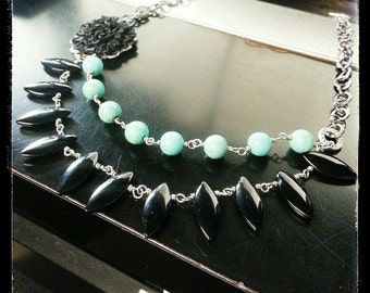 Black and Turquoise tribal bib necklace