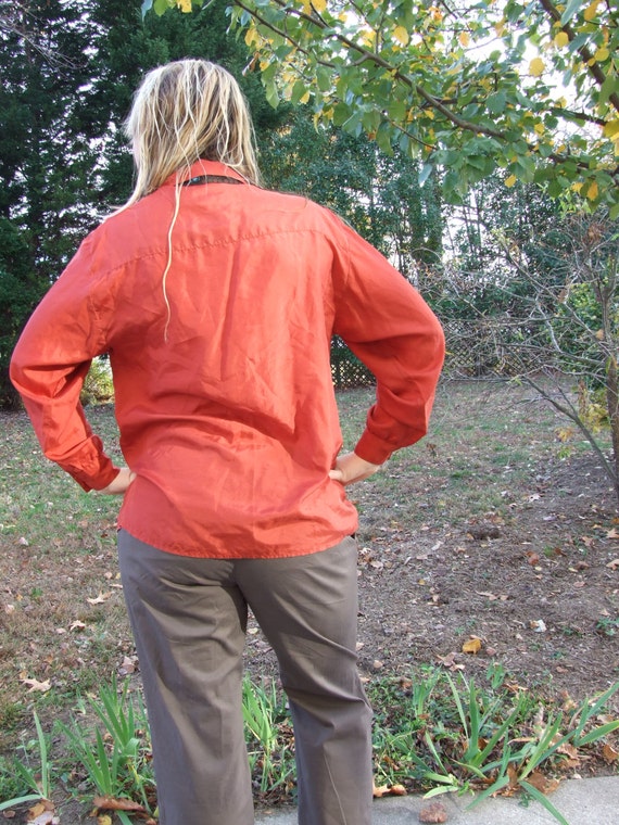 Vintage Burnt Orange Silk Blouse with Patterned A… - image 5