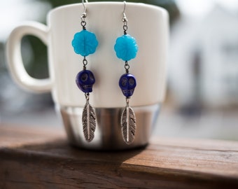 Day of the Dead Earrings - purple/teal