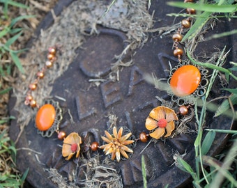 Orange Floral Bib Necklace