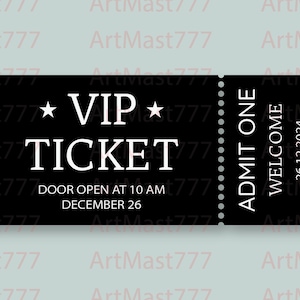 Bearbeitbares Event Ticket. Ausdruckbare VIP-Eintrittskarte. Vorlage Printable Ticket. Ticket Vorlage. Schwarz/weiß VIP-Eintrittskarte