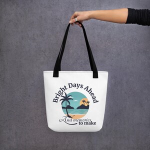 Tote Bag Bright Days Ahead – Aesthetic Summer Bag for Women with Sunset, Palms & Ocean – Travel, Gift, Positive Vibes