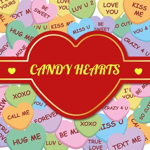 Konversationsherzen SVG. Süßigkeiten Herzen svg, png, eps, pdf. Valentinstag Süßigkeiten SVG. Bundle Konversationsherzen zum Drucken