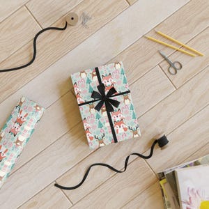 Whimsical Holiday Gift Wrapping Paper, Festive Reindeer and Trees Design, Perfect for Christmas, Birthdays, Parties, Gifts