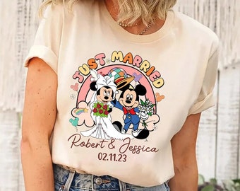 Mickey Minnie Just Married Shirts, Disneyland Matching Couple Tees, Wedding Matching Tees, Disneyland Honeymoon T-Shirts