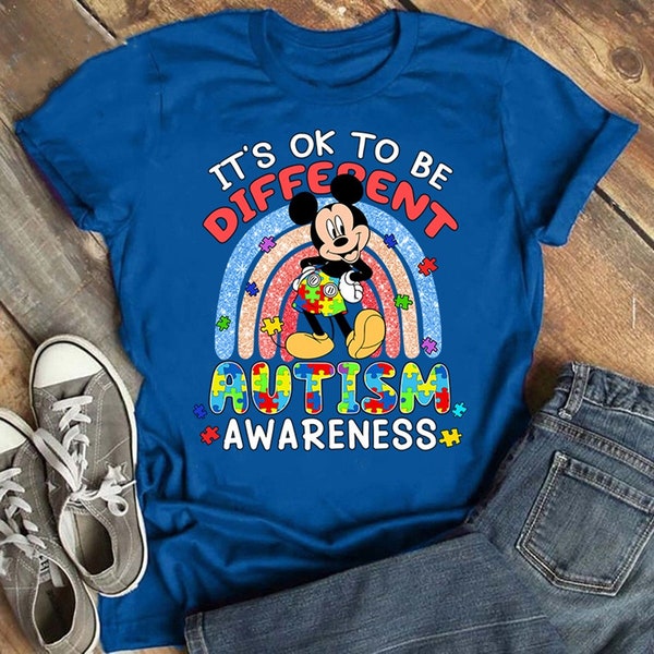 Mickey Autism We Wear Blue For Autism Awareness Shirt, Mickey Autism Shirt, Women Kid Its Ok To Be Different Shirt, Disneyland Kid Shirt