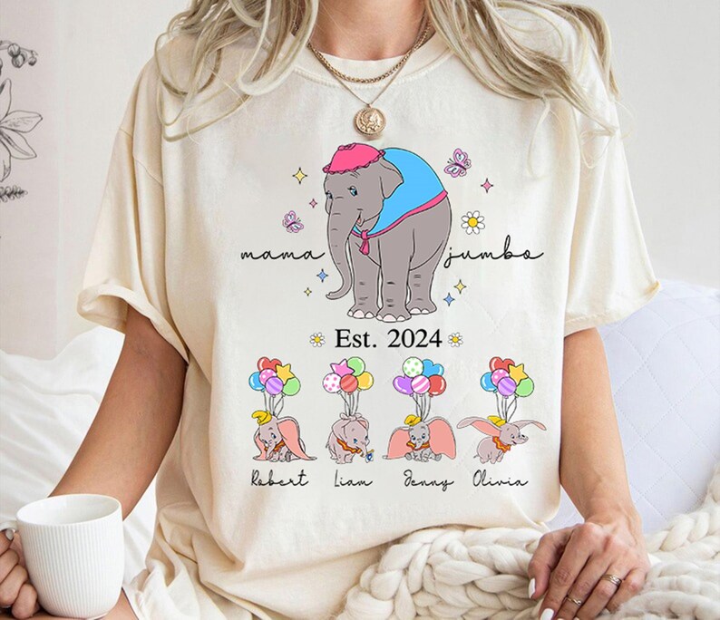 Mama Cartoon Elephan Disneyland Mom Jumbo Shirt, Family Vacation Shirts, Retro Mama Name tee, Cartoon Mom tee, Gift For Mom, Mother's Day image 1