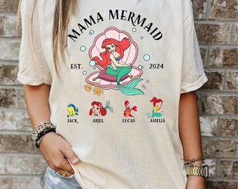 Custom Mama Mermaid Disneyworld Princess Mother Shirts, Disneyland Little Mermaid Mama Cartoon Shirts, Retro Princess Mama Mermaid Shirts