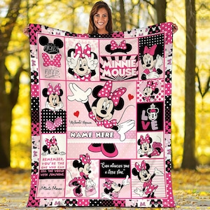 Personalized Minnie Mouse Blanket | Minnie Mouse Fleece Blanket | Miceky Minnie Mouse Magic Kingdom Birthday Gifts Blanket