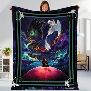 How to Train Your Dragon Fleece Blanket | Toothless Night Fury Light Fury Blanket | Toothless Couple Fleece Blanket for Bed Couch Sofa