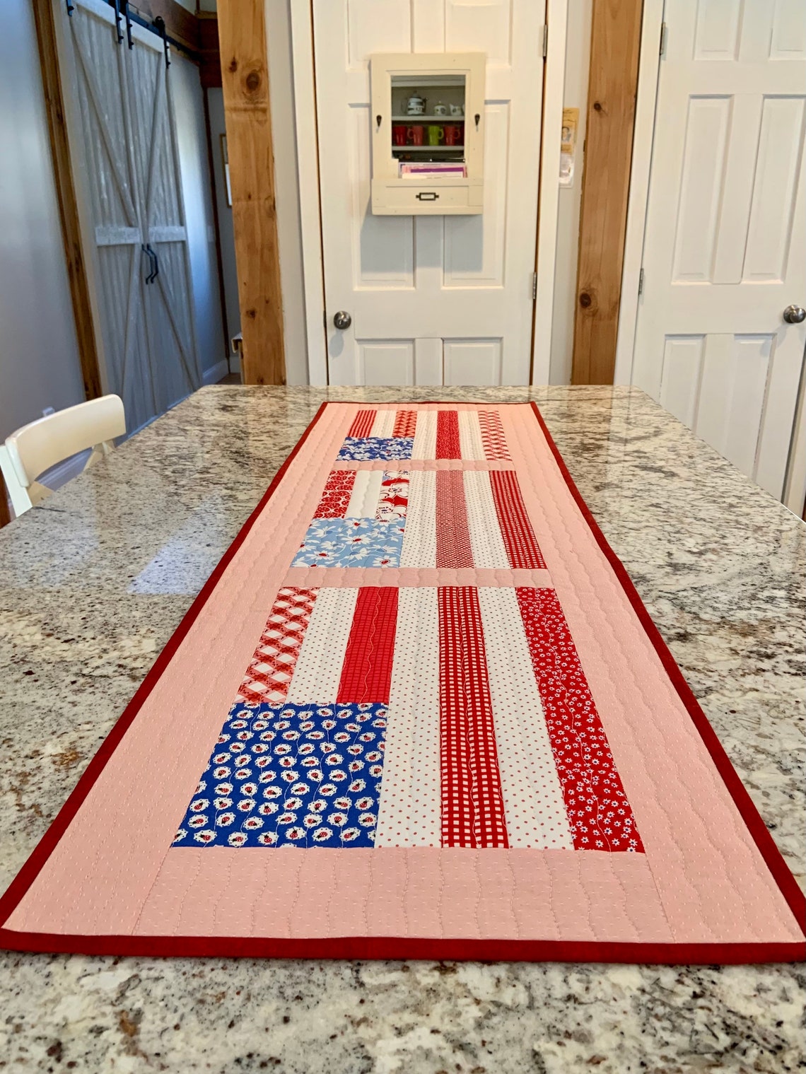 Handmade Quilted Table Runner Patriotic Flag Quilt XL 52 Free Etsy