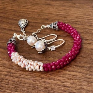 Handmade Ruby Pearl Bracelet – Sterling Silver, July Birthstone, Custom Fit