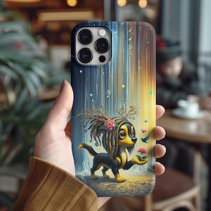 Phone Case, Cute Dog with Floral Dreadlocks Cartoon Design, Tough iPhone Cover, Protective Samsung Galaxy Case, Unique Smartphone