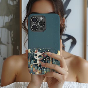 Funda para teléfono con diseño artístico de gato caprichoso, escena encantada, regalo para amantes de la fantasía, idea de regalo artística, accesorio único para gatos