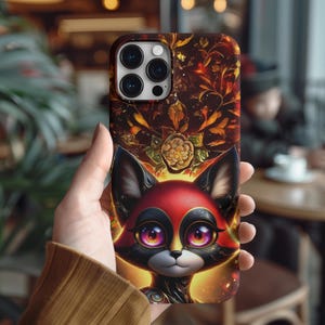 Phone Case, Red Fox Galaxy Eyes Design, Autumn Foliage Tough Cover, Protective iPhone Case, Cute Animal Case