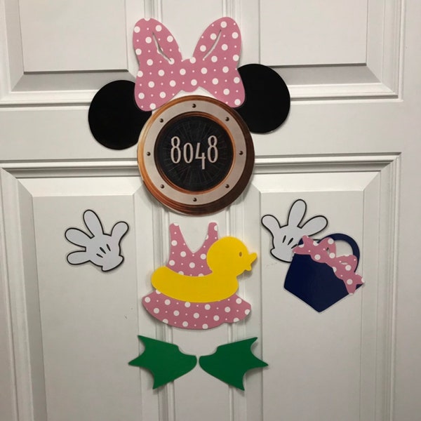 Swimming Beach Minnie Mouse Pink Dot Body Part Stateroom Door Magnets for Disney Cruise