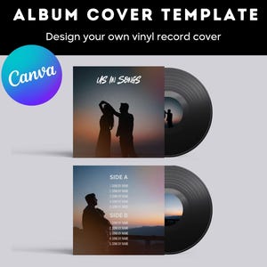Plantilla de portada de disco de vinilo personalizable / Diseño de etiquetas de LP de 12 pulgadas editables en Canva / Arte de descarga digital