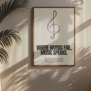 Music Quote Print, Printable Wall Art, Music Lover Gift, Black and White Music Poster, Aesthetic Wall Art