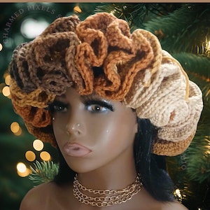 Elegant Crochet Ruffled Latte Hat - Handmade Winter Accessory