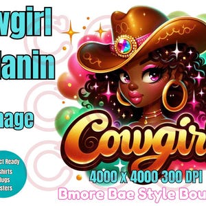 Black Cowgirl PNG: Afrocentric Western Sublimation Design (Digital Download)