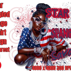 Star Spangled Savage, png PNGEgg | Zwarte vrouw 4 juli-sublimatieontwerp | Afrocentrische Independence Day-clipart | Transparante download 300 dpi