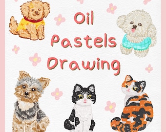 Custom Pet Oil Pastel Art | Hand-Drawn Pet Portrait With Texture Paper And Pet Sticker, Dog Cat Memorial Art, Digital Art For Pet Lover Gift