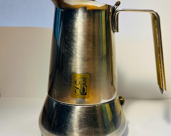 Vintage 80s Coffee Maker, Siesta Oro Guido Bergna, Moka pot GB for 4 cups, Made in Italy Stainless Steel Italian moka