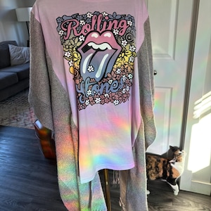 Rolling Stones Up-cycled T-shirt Poncho