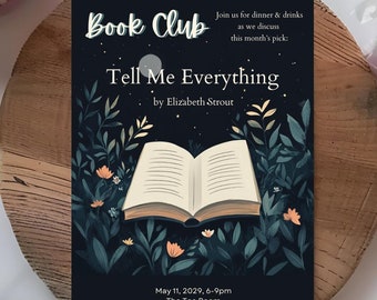 Book Club Dinner Invite Template | Fully Editable in Canva | Digital Book Evite Download Bookish Invitation for Book Club Event