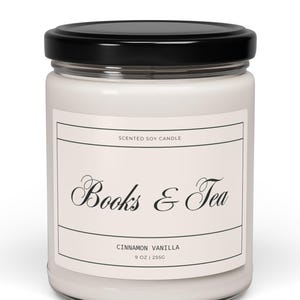 BOOKS & TEA Soy Candle, Book Lover Gift, Book Candle, Book Scented Candle, Literary Candle, Book Inspired Candle, Book Candle Scent, Bookish