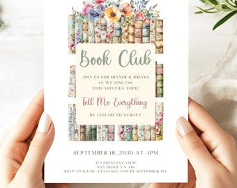 Book Club Invitation, Printable Book Club Invitation, Canva Book Club Template, Instant Download, Book Party Flyer Book Club Dinner Invite