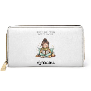 Cartera con cremallera personalizada: Just a Girl Who Loves Books, regalo para amantes de los libros, accesorio de lectura, regalo personalizado para lectores, regalo de cumpleaños
