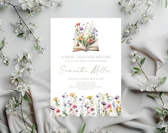 A New Chapter Bridal Shower Invitation Template | Editable Her Next Chapter Begins Wedding Shower Invite | DIY Book Invitation Library Bride