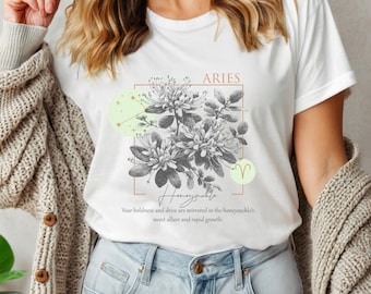 Widder Geburt Shirt, Sternzeichen Shirt, Astrologie Geschenk, Horoskop Shirt, Florales Grafik Top, Geburtstag Geschenkidee, weiches Jersey Shirt