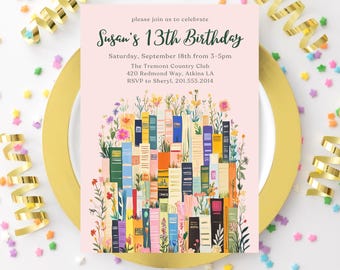 Buch-Geburtstags-Einladung Vorlage Link Literatur Party Buch-Club einladen Mädchen-Geburtstags-Party einladen