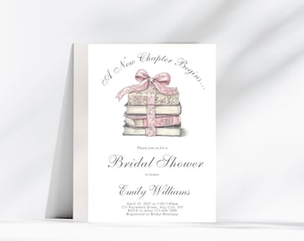 A New Chapter Bridal Shower Invitation Template | Editable Her Next Chapter Begins Wedding Shower Invite | DIY Book Invitation Library Bride