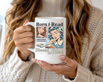 Taza retro de libros nacidos para leer, divertida taza de lector adicto a los libros, taza de libros picantes, taza obscena, taza para amantes de los libros, taza literaria, regalo obsceno, taza obscena