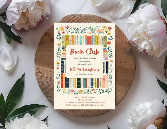 Book Club Invitation, Printable Book Club Invitation, Canva Book Club Template, Instant Download, Book Party Flyer Book Club Dinner Invite
