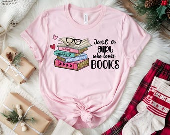 Nur ein Mädchen, das Bücher liebt T-Shirt, süßes Buch-Liebhaber-Shirt, Geschenk für Leser, Lese-T-Shirt, literarische Mode, Bücherwurm-Kleidung