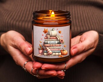Vela de soja con aroma a otoño para amantes de los libros, vela con especias de calabaza, vela para amantes de los libros, vela para gusanos de biblioteca, regalo para profesores