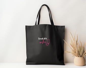 Personalized Nurse Tote Bag, Gift for RN, Nurse Appreciation Gift, Customized Gift For Nurse, Stethoscope Design, Personalized RN Gift