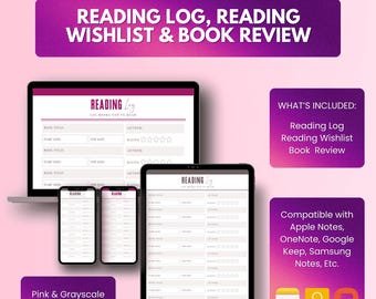 Printable Reading Log, Printable Journal Planner, Planner for Book Lovers, Wish List Book Review, Bookish Gift, Book Club Gift