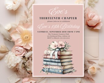 Mauve Floral Chapter Book Birthday Invitation Template Link Literature Party Book Club Invite Girl Birthday Party Invite