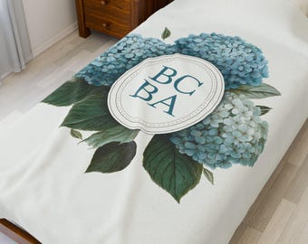 BCBA Hydrangea Velveteen Plush Blanket, Pretty BCBA Blanket for Behavior Analyst, BCBA Graduation Gift, Board Certified Behavior Analyst