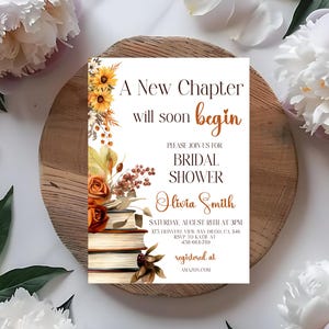 Editable A New Chapter is Will Soon Begin Baby Shower Invitation - Storybook Baby Shower - Library Book Baby Shower