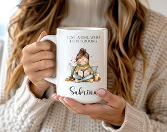 Tazza da caffè personalizzata con libro, tazza da caffè preferita per la libreria, regalo personalizzato per bibliotecario topo di biblioteca per lettore, regalo per amanti dei libri, amante dei libri