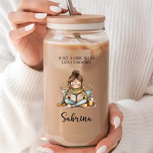 Personalized Book Lover Sipper Glass, Gift for Readers, Glass with Lid and Straw, Booklover Iced Coffee Glass, Book Club Gifts, Reader Gift