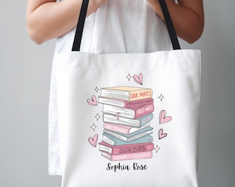 Personalized Book Lover Tote Bag, Cute Canvas Bag for Readers, Bookworm Gift, Custom Name, Reading Accessories, Literary Tote