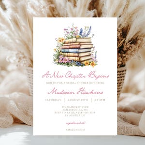 Editable A New Chapter is Will Soon Begin Baby Shower Invitation - Storybook Baby Shower - Library Book Baby Shower