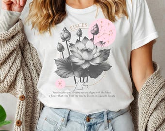 Pisces Birth Flower Tee,  Astrology Shirt, Zodiac Gift, Birthday Apparel, Horoscope T-Shirt, Celestial Fashion